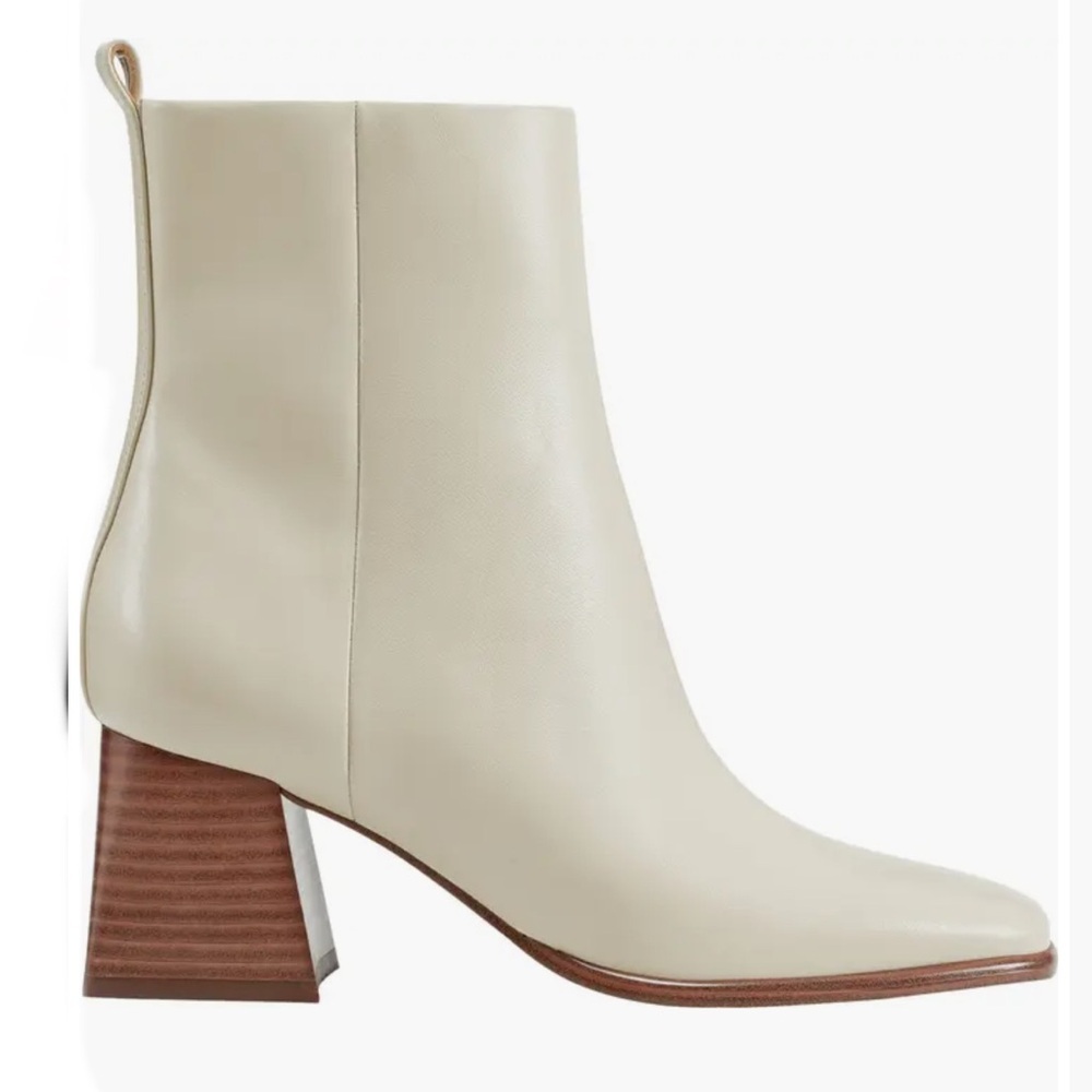 Marc Fisher Floria Cream LEATHER Ankle Bootie Stacked Block Heel Size 11 NEW - Picture 4 of 13